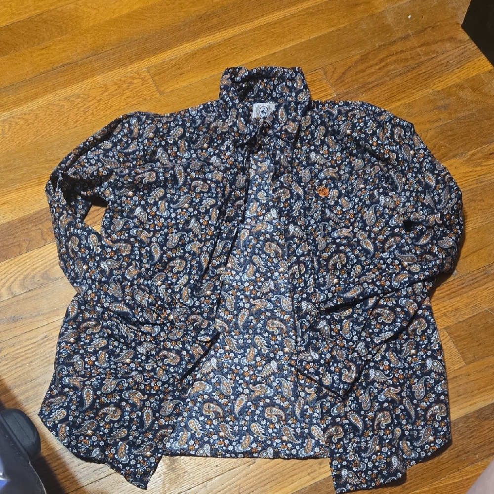 Cinch Kids Paisley Button Down Shirt - Black and Orange